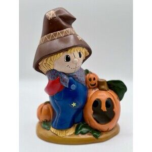 Vintage Ceramic Scarecrow Pumpkin Jackolantern Figurine Fall Halloween Decor